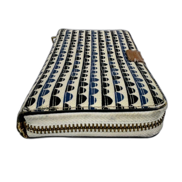 FOSSIL EMMA RFID Zip Around Continental Wallet Blue Tan Cream Geometric Pattern - Picture 5 of 11